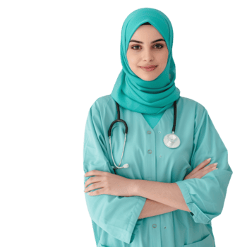 muslim female healthcare worker doctor wearing hijab on transparent png